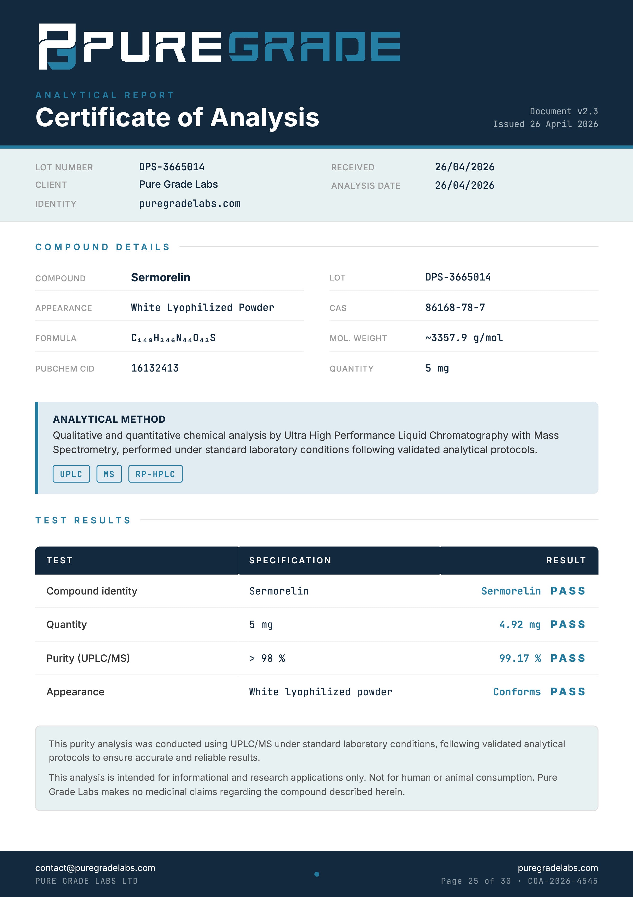 Sermorelin 5MG - PGL